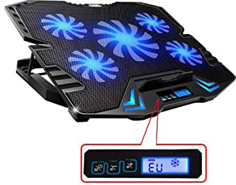 TopMate C5 10-15.6 pulgadas Gaming Laptop Cooler Cooling Pad | 5 ventiladores silenciosos y pantalla LCD | Fuerte viento de 2500 RPM dise?ado para jugadores y oficinas