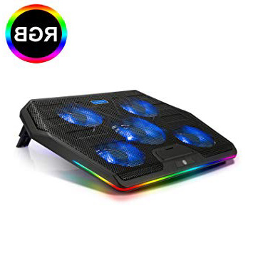TECKNET Base de Refrigeración RGB Ordenador Portátil Gaming Cooler con 5 Ventiladores Silenciosos Fuerte para 12-19 Pulgadas, 2 USB Luz LED Azul
