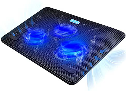 TECKNET Base de Refrigeración Ordenador Portátil de 12-17 Pulgadas 3 Ventiladores Silenciosos con Leds, 2 USB Puertos, 2 Niveles de Diseño Ajustable