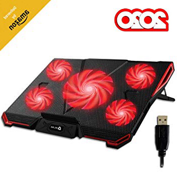 KLIM™ Cyclone - Base de Refrigeración para Portátil + Potente Refrigerador Portátil con 5 Ventiladores para Ordenador Gaming + Varias Inclinaciones + Soporte Estable + Rojo - Nueva Versión 2020