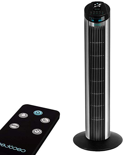 Cecotec ForceSilence 890 Skyline Ventilador de Torre Digital, 3 Velocidades, 3 Modos, Temporizador 7.5h, Silencioso, Motor de Cobre, Color Blanco, Negro
