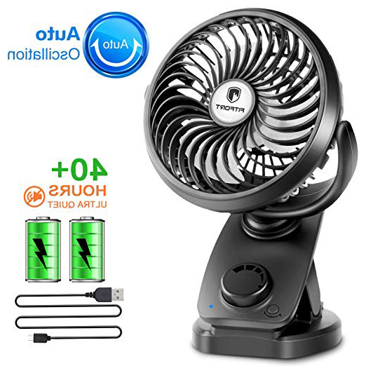 FITFORT Ventilador USB Silencioso - Máx 43 Horas de Trabaja Mini Fan Portátil con Pilas Recargable para Cochecito de bebé, Coche, Caminadora, Oficina, Hogar, Viajes, Camping (Negro)