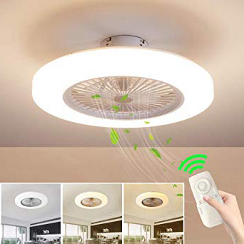 Ventilador de techo con lámpara, LED luz del ventilador, 3 Velocidades, 3 colores regulables, con Control remoto inteligente, 40W Lámpara de techo para sala de estar del dormitorio (Blanco)