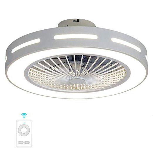 Fan ceiling light Lxn Luz del Ventilador De Techo De Cristal Sala De Estar Control Remoto Invisible Ventilador De Techo Dormitorio Lámpara De Atenuación Silenciosa, Blanco, Diámetro 20” / 50 cm