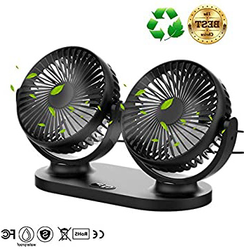 STLOVe Ventilador USB Mini Ventilador Doble Cabeza 360° Rotación Rotación Horizontal 180 ° 3 Velocidades Ventilador Portatil Adecuado para Coche/Mesa/Oficina/Camping/La Pesca etc - Negro