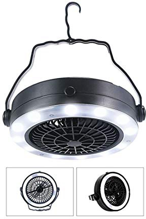 KOBWA Farol portátil 3 en 1 LED para acampada, USB y batería recargable para ventilador de techo con gancho para interior o exterior, camping, senderismo, color negro