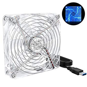 ELUTENG Ventilador de Escritorio con luz LED Azul Radiador de Refrigeración de 120 mm, Ventiladores USB, USB, Transparente, Rejilla de Metal, Compatible con PC/AV/PS4/XBox/Router