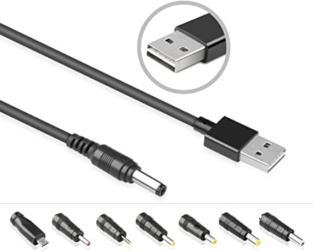 HKY Cable de alimentación Universal,Cable USB a CC 5,5 x 2,1mm con 7 Conectores 2.5*0.7/3.5*1.35/4.0*1.7/4.8*1.7/5.5*1.7/5.5*2.5/Micro USB Para Distribuidor HDMI,ventilador USB,Tableta,Raspberry Pi