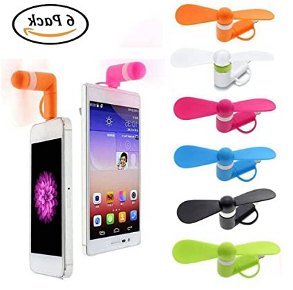 Mini Ventilador USB para teléfono - 6 Unidades 2 en 1 Micro USB Ventilador de refrigeración portátil Enfriador Giratorio con Dos Hojas para iPhone, Samusng S7, Android Smartphones