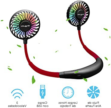 AngLink Ventilador Cuello, Ventilador Portatil, USB Recargable Mini Ventilador de Manos Libres, 3 velocidades, rotación Libre de 360 °, luz LED, para Mascotas Viajes Interior Exterior