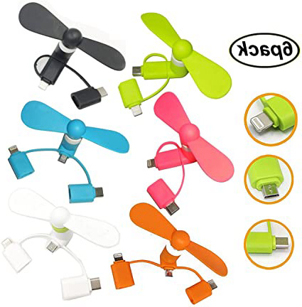 Swallowzy Mini ventilador 3 en 1 ventilador de teléfono portátil para iPhone/iPad, Android Micro USB, Tipo C conectores, 6 unidades