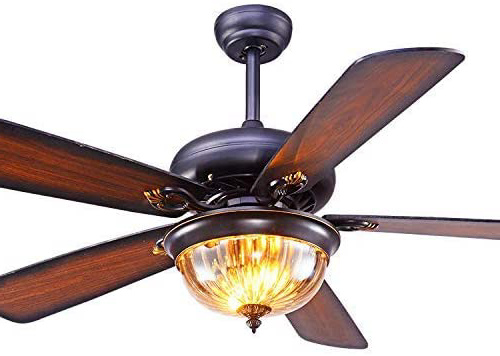 NEYSBV Vintage Ventilador De Techo con Luz Y Mando A Distancia, Ventilador De Techo con 5 Aspas De Madera, Motor De Silenciamiento Alto Y Pantalla De Vidrio, Araña para Sala De Estar, Comedor,52in