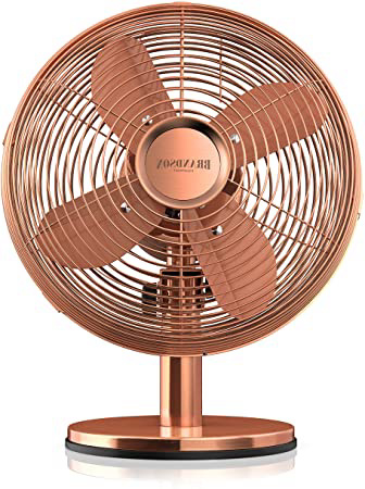Brandson - Ventilador de Sobremesa Retro Copperline - Ventilador con 3 Niveles de Velocidad - Oscilación Ajustable a 80 Grado - Ángulo de inclinación de Aprox. 40 Grado - Carcasa Robusta de Metal