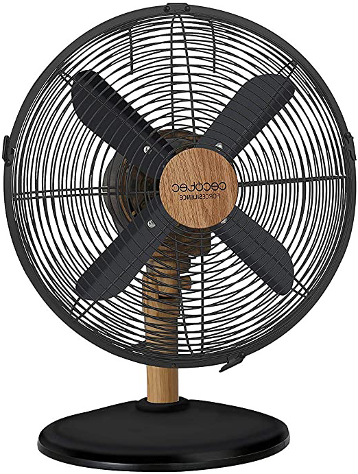 Cecotec Ventilador de Sobremesa ForceSilence 560 WoodDesk. 4 Aspas de 12" (30cm) de Diámetro, Oscilante, 3 Velocidades, Motor de Cobre, Acabado Negro y Efecto Madera, 45W