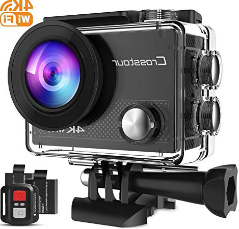 Crosstour 4K 16MP Cámara Deportiva Acuatica WiFi Videocámara de Acción con Control Remoto 2 Baterías 1050mAh Gran Ángulo 170° 2 Pulgada LCD Pantalla y Accesorios Multifuncionales