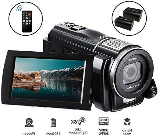 Videocámara Full HD 1080P 30FPS, ORDRO Portátil 24MP con Macro Videograbadora de Video Digital Grabadora Videocámaras con Control Remoto y 2 Baterías