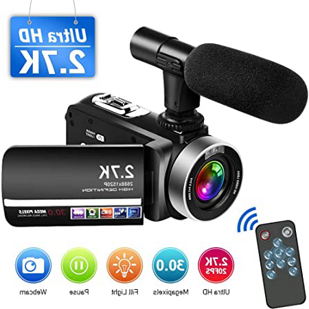 Videocámara Cámara de Video 2.7K Videocamara Full HD 30MP con Micrófono Control Remoto Videocámara Pantalla Táctil Giratoria y Función de Cámara Web