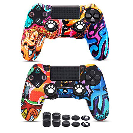 6amLifestyle Funda Protectora Antideslizante de Silicona para Mando PS4, Carcasa para Sony PS4 / PS4 Pro / PS4 Slim Controller (Pintada 2 Fundas de Mando PS4 10 Thumb Grips PS4)