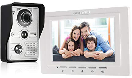 OWSOO Videoportero Cableado Timbre Intercomunicador (1000TVL Cámara de Vigilancia Exterior, 7" TFT LCD Monitor Interior, IR-Cut, 2-Vías de Audio, Desbloqueo Remoto, Visión Nocturna)