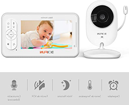 Vigilabebés con Cámara, BOIFUN Bebé Monitor Inteligente con Pantalla LCD de 4.3", VOX, Visión Nocturna, Monitoreo de Temperatura, Despertador, Comunicación Bidireccional, Recargable