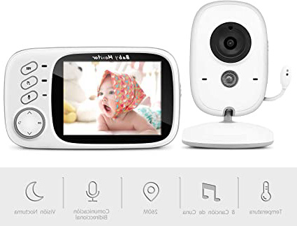 Vigilabebés Inalambrico con Cámara, BOIFUN Monitor de Bebé Inteligente con Pantalla LCD de 3.2", VOX, Visión Nocturna, Monitoreo de Temperatura, Despertador, Comunicación Bidireccional, Recargable