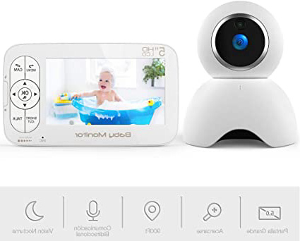 Vigilabebés con Cámara, BOIFUN Bebé Monitor Inalambrico Inteligente con Pantalla LCD HD de 5", Acercarse, Cámara Gira Automáticamente, Visión Nocturna, Modo de Dormir, Comunicación Bidireccional