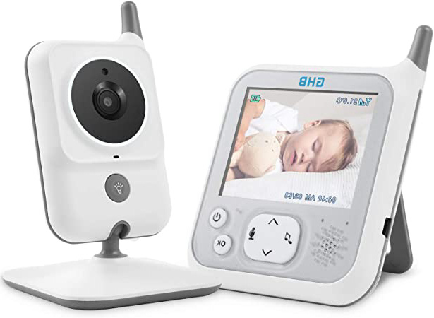 GHB Vigilabebés Inalámbrico con Cámara Visión Nocturna Monitor para Bebé Pantalla LCD de 3,2 pulgadas, Modo VOX, Sensor Temperatura, Nanas Incorporadas