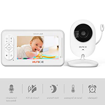 Vigilabebés con Cámara, BOIFUN Bebé Monitor Inteligente con Pantalla LCD de 4.3", VOX, Visión Nocturna, Monitoreo de Temperatura, Despertador, Comunicación Bidireccional, Recargable
