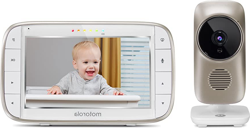 Motorola MBP 845 Connect - Vigilabebés vídeo Wi-Fi con pantalla LCD a color de 5.0", modo eco, alertas para movimiento, sonido y temperatura ambiente, color blanco