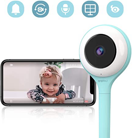 Lollipop camera, cámara para bebés, monitor para bebé, detección de llanto, multistreaming, visión nocturna, soporte para pared, monitor para bebés wifi, detección de cruce (turquesa)