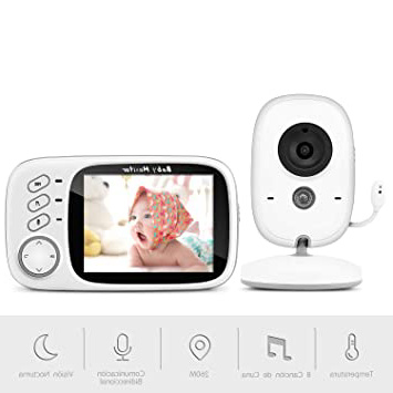 Vigilabebés Inalambrico con Cámara, BOIFUN Monitor de Bebé Inteligente con Pantalla LCD de 3.2", VOX, Visión Nocturna, Monitoreo de Temperatura, Despertador, Comunicación Bidireccional, Recargable