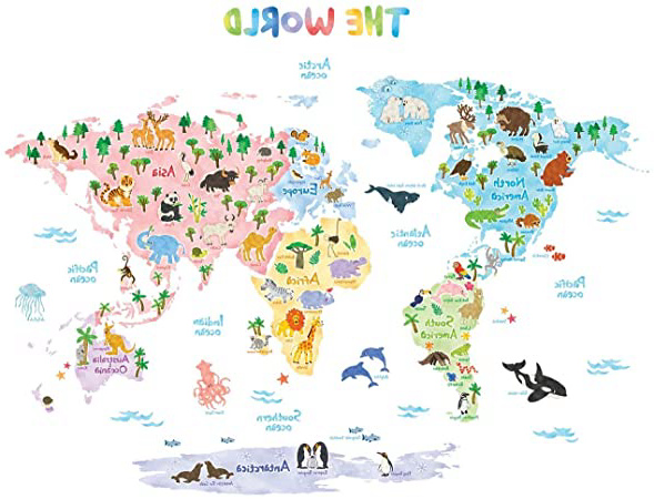 DECOWALL DLT-1615 Mapamundi Animales Vinilo