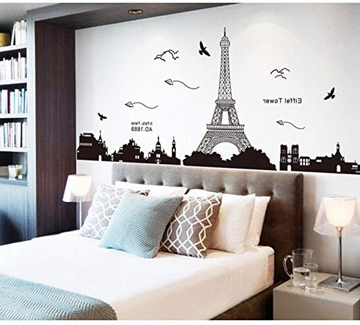 Pegatina de pared vinilo adhesivo decorativo para cuartos, dormitorio,cocina, ... vista de Paris Torre Eiffel Color Negro OPEN BUY