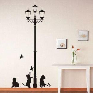 Vinilo decorativo pegatina pared, cristal, puerta (Varios colores a elegir)- gatos debajo de la farola
