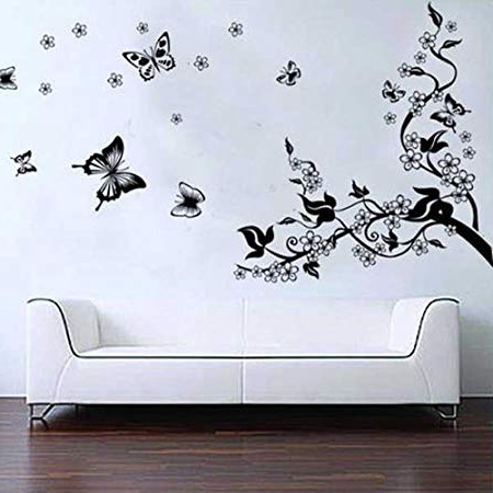 Pegatina romántica para decorar la pared, árbol y mariposas