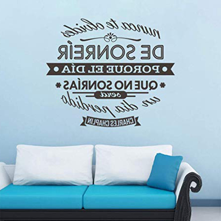 decalmile Frases de Vinilo para Pared Chaplin Español Nunca te Olvides de Sonreir Negro Letras Adhesivos Pegatinas de Pared Dormitorio Salón Oficina Decoración