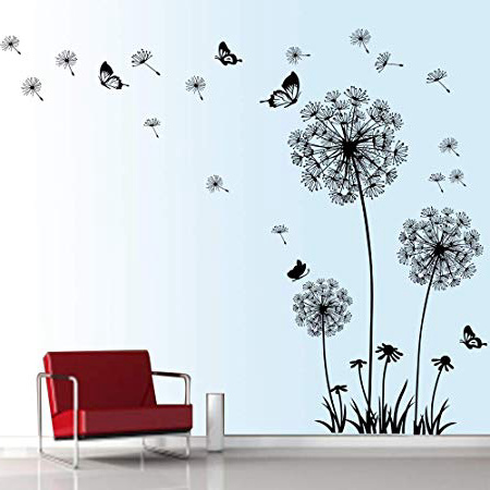 decalmile Diente de León Pegatinas Pared Volando en el Viento Vinilo Decorativo Salon Dormitorio Decoración (Negro)