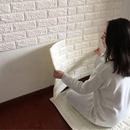 FAMILIZO PE de espuma de 3D Wallpaper DIY pared pegatinas Decoración de pared en relieve piedra de ladrillo (60_x_60_cm, Blanco)