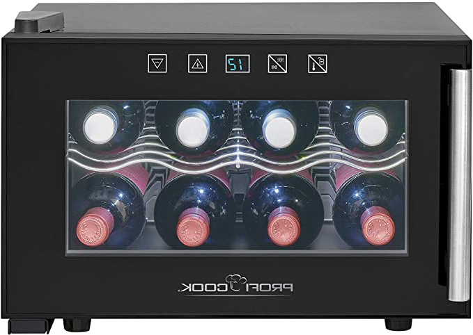 Proficook GK 1162 Vinoteca 8 botellas enfriamiento termoeléctrico, 21 litros, ajuste electrónico de la temperatura, panel táctil, display, luz interior, Clase Climática N, Clase energética A