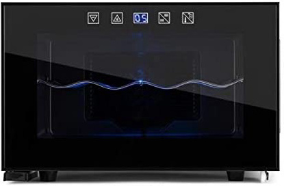 Klarstein Reserva Piccola - Vinoteca, Nevera para vinos, Enfriador con 1 estante, 20L, 8 Botellas, Regulable: 8 a 18°C, Luz interior LED, Baja contaminación acústica, Altura regulable, Negro