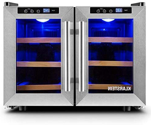 Klarstein Reserva Saloon - Vinoteca, Nevera para vinos, Enfriador con 6 estantes, 40L, 12 Botellas, Regulable: 8 a 18°C, Luz interior LED, Baja contaminación acústica, Altura regulable, Gris
