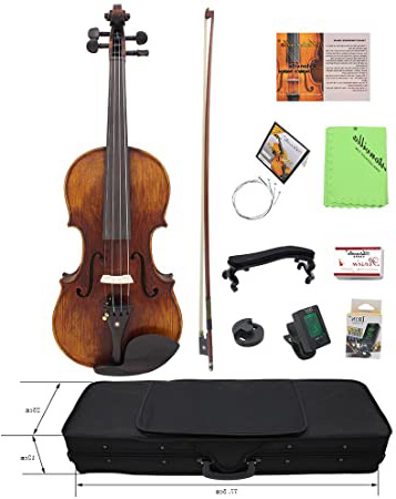 ammoon 4/4 Tamaño Completo Hechos a Mano Madera Sólida Acústica Violín con Estuche de Transporte Sintonizador Resto del Hombro Cadena Paño de Limpieza La Colofonia Sordina