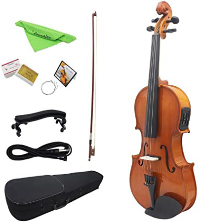 Ammoon 4/4 tamaño completo acústica Natural EQ Violin Fiddle cara de abeto madera maciza con 6,35 mm 1/4 "conector alambre hombro resto colofonia arco cadena paño de limpieza duro caso