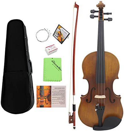 ammoon 4/4 Violín de Tamaño Completo Fiddle Acabado Mate Tablero de la Cara del Abeto Diapasón de Ébano Instrumento de 4 Cuerdas con Estuche Rígido Arco Colofonia Paño Limpia (#1)