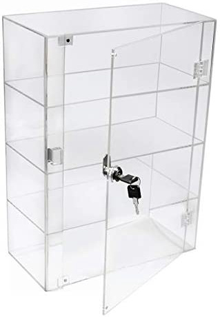 PC3721® 1 Vitrina de 3 estantes de acrílico Transparente de Alto Brillo con Puerta Frontal y Cerradura de Seguridad DB089B-08IN