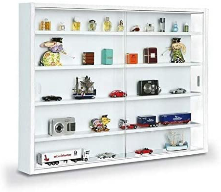 Inter Link Simply Vitrina de madera MDF y vidrio, Blanco, 80 x 9.5 x 60 cm