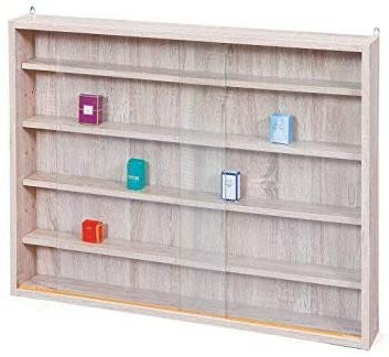 Inter Link Simply Vitrina de madera MDF y vidrio, Beige, 80 x 9.5 x 60 cm