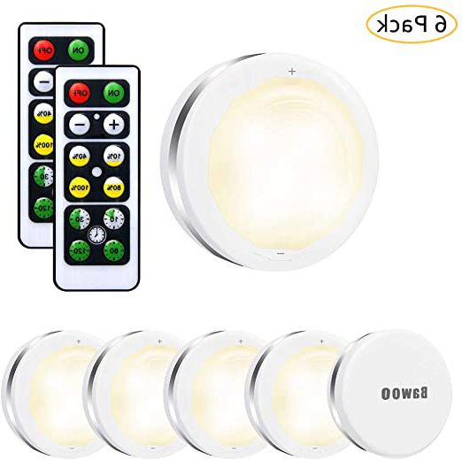 Luz Nocturna LED Luz de Noche Luz de Armario Inalámbrica LED Bawoo 6PCS Lámpara de Cocina LED 5 Perlas Lámpara Adhesiva Inalámbrica Batería Blanca Cálida con 2 Control Remoto Vitrina Armario Pasillo