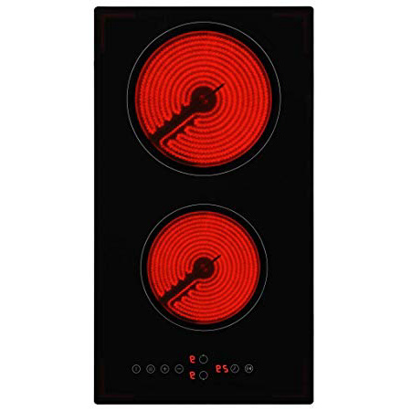 Nishore Placa Vitrocerámica 2 Quemadores, Control de Sensor táctil, con Protección contra Sobrecalentamiento, Negro 288 x 520 x 52 mm 3000 W