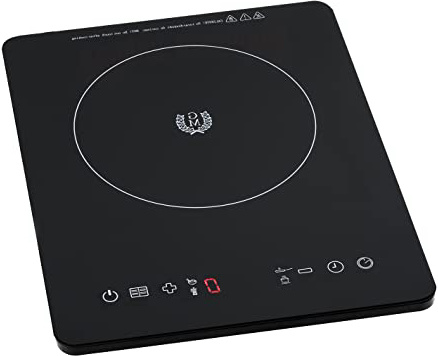 Cecotec Placa de Inducción Portátil Full Crystal. Superficie de cristal, Control Táctil, 10 niveles de Potencia, Temporizador, Programable, 4 Menús preconfigurados, para Sartenes hasta 28cm, 2000 W
